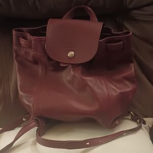 Longchamp Unisex Maroon Leather Backpack